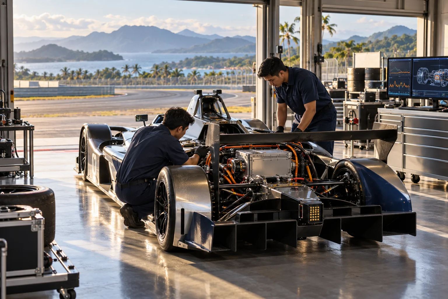 Illustrative EV Motorsport engineering concept, not an existing project facility